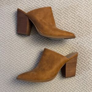 Abound Cognac Suede Pointed-Toe Block Heel Mules